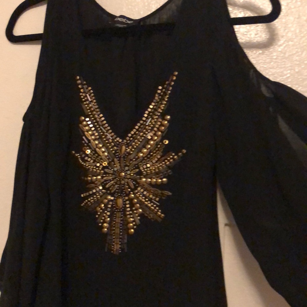 Bebe shoulderless sleeved black blouse size XS
